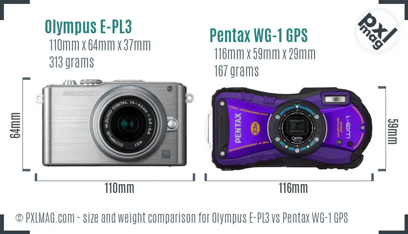 Olympus E-PL3 vs Pentax WG-1 GPS size comparison