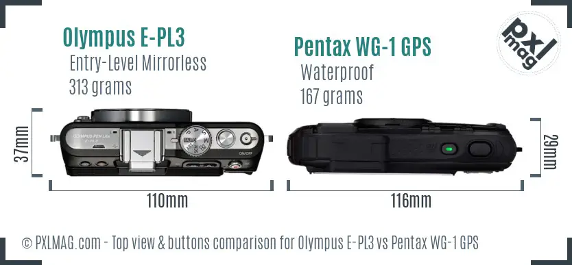 Olympus E-PL3 vs Pentax WG-1 GPS top view buttons comparison