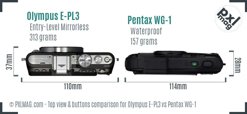 Olympus E-PL3 vs Pentax WG-1 top view buttons comparison