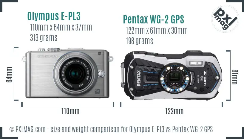 Olympus E-PL3 vs Pentax WG-2 GPS size comparison