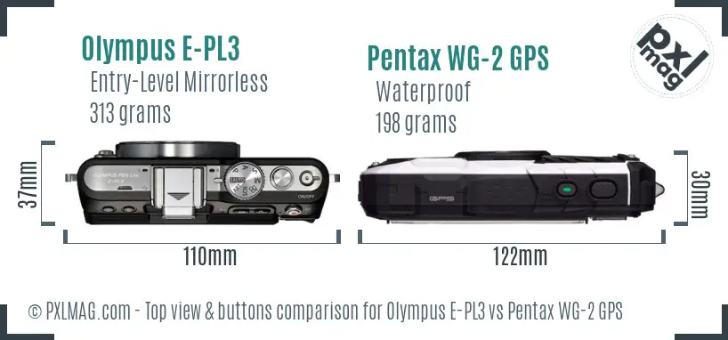 Olympus E-PL3 vs Pentax WG-2 GPS top view buttons comparison