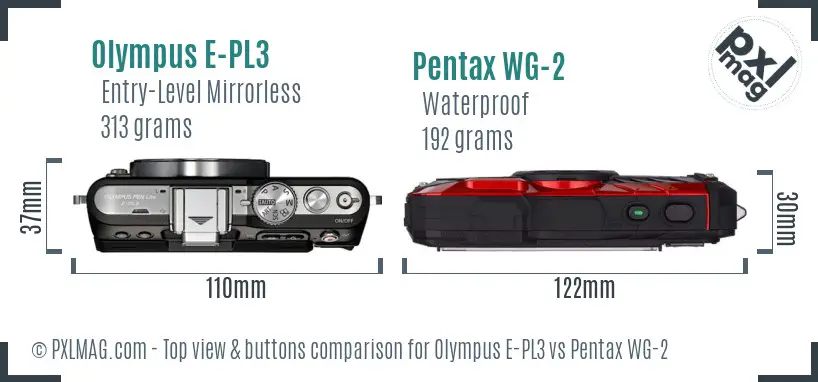 Olympus E-PL3 vs Pentax WG-2 top view buttons comparison