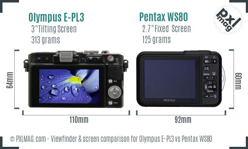 Olympus E-PL3 vs Pentax WS80 Screen and Viewfinder comparison