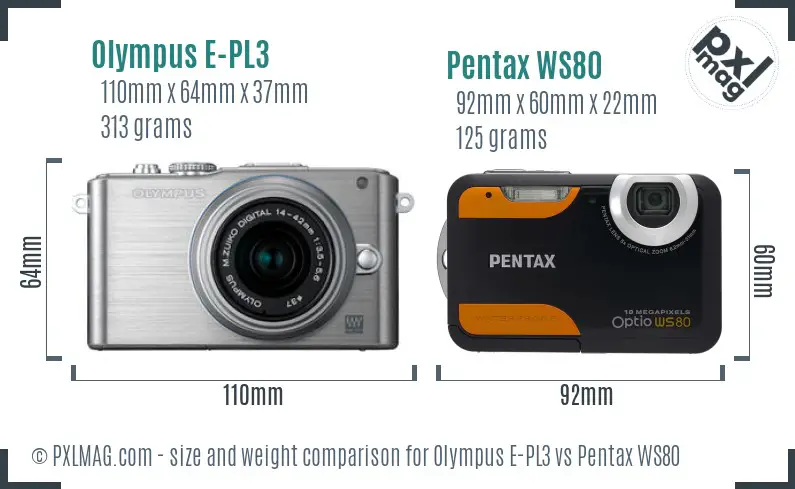 Olympus E-PL3 vs Pentax WS80 size comparison