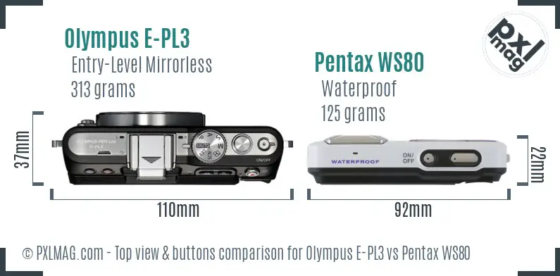 Olympus E-PL3 vs Pentax WS80 top view buttons comparison