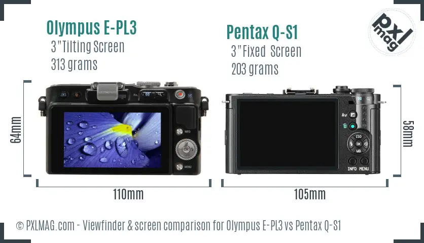 Olympus E-PL3 vs Pentax Q-S1 Screen and Viewfinder comparison