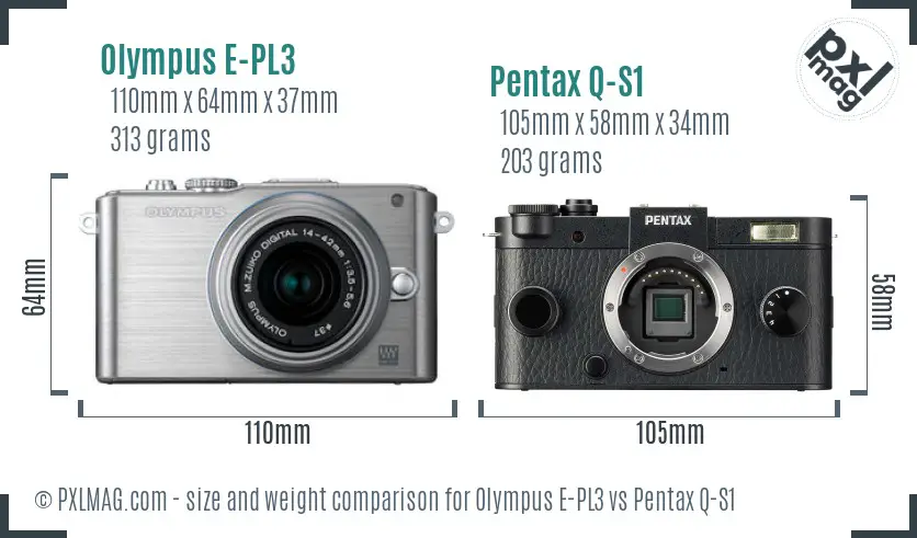Olympus E-PL3 vs Pentax Q-S1 size comparison