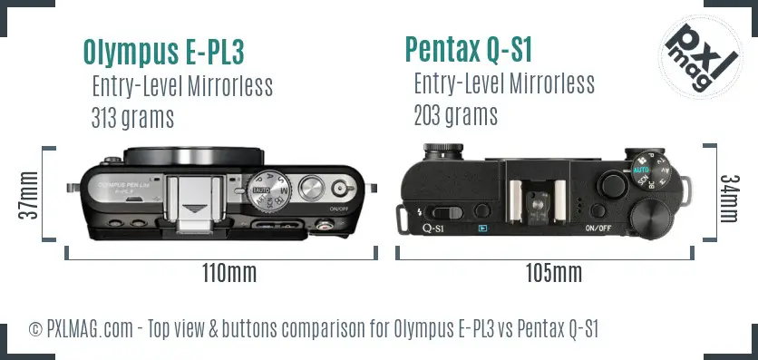 Olympus E-PL3 vs Pentax Q-S1 top view buttons comparison