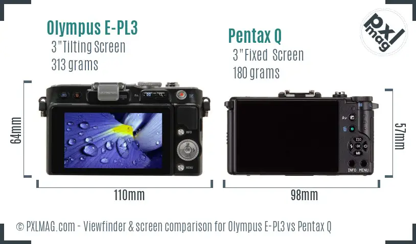 Olympus E-PL3 vs Pentax Q Screen and Viewfinder comparison