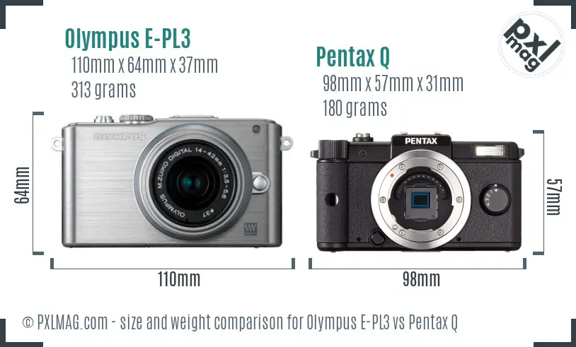 Olympus E-PL3 vs Pentax Q size comparison