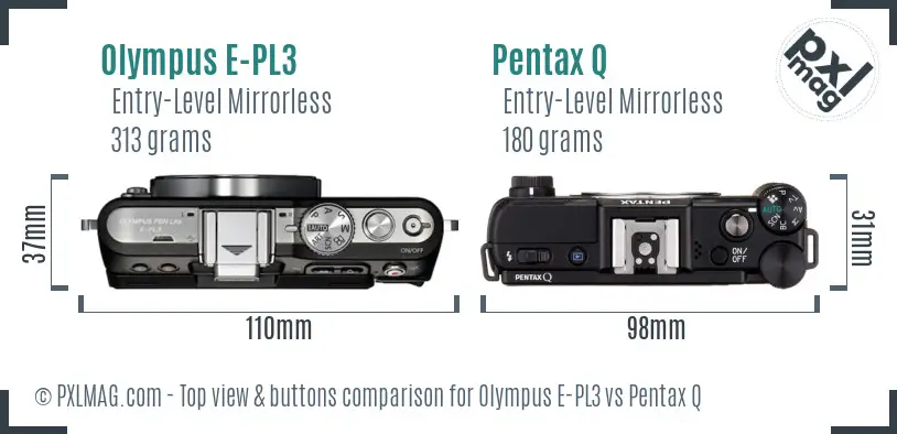 Olympus E-PL3 vs Pentax Q top view buttons comparison