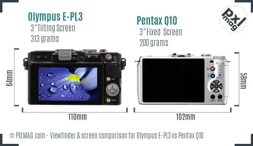 Olympus E-PL3 vs Pentax Q10 Screen and Viewfinder comparison