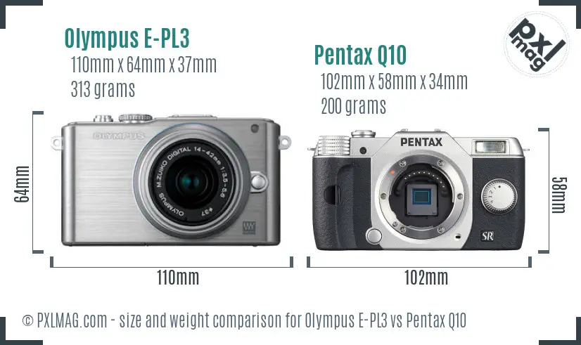Olympus E-PL3 vs Pentax Q10 size comparison