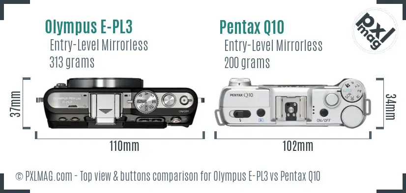 Olympus E-PL3 vs Pentax Q10 top view buttons comparison