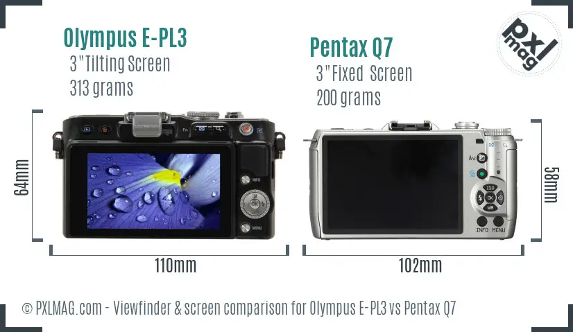 Olympus E-PL3 vs Pentax Q7 Screen and Viewfinder comparison