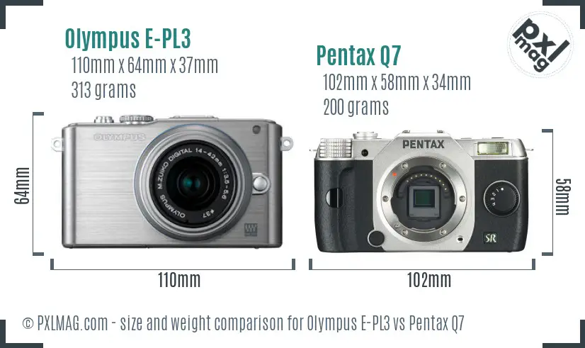 Olympus E-PL3 vs Pentax Q7 size comparison