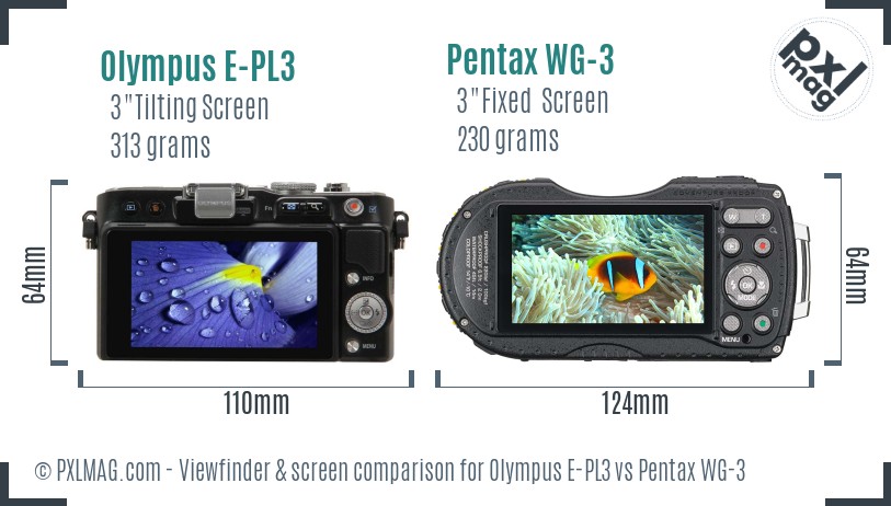 Olympus E-PL3 vs Pentax WG-3 Screen and Viewfinder comparison