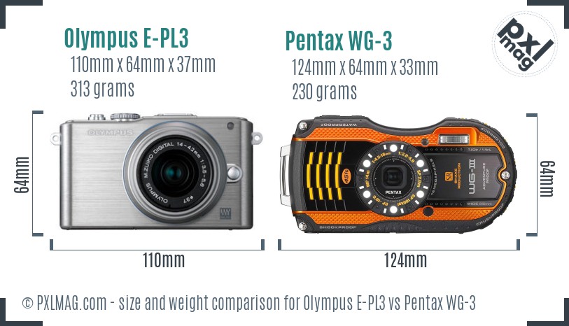 Olympus E-PL3 vs Pentax WG-3 size comparison