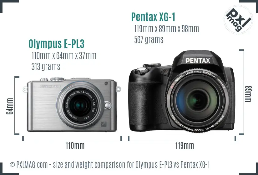 Olympus E-PL3 vs Pentax XG-1 size comparison Olympus E-PL3 vs Pentax XG-1 size comparison