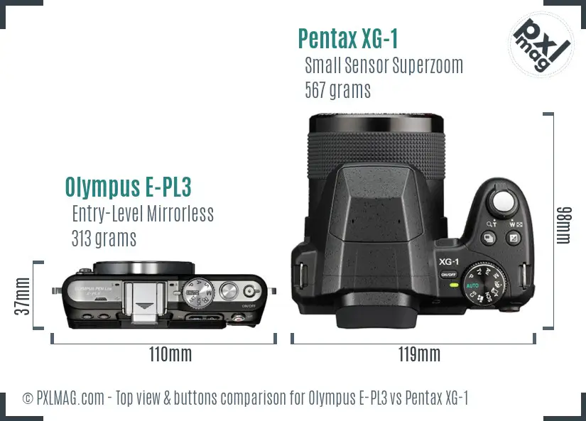 Olympus E-PL3 vs Pentax XG-1 top view buttons comparison Olympus E-PL3 vs Pentax XG-1 top view buttons comparison