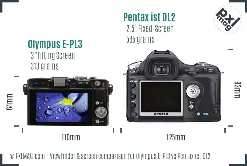 Olympus E-PL3 vs Pentax ist DL2 Screen and Viewfinder comparison