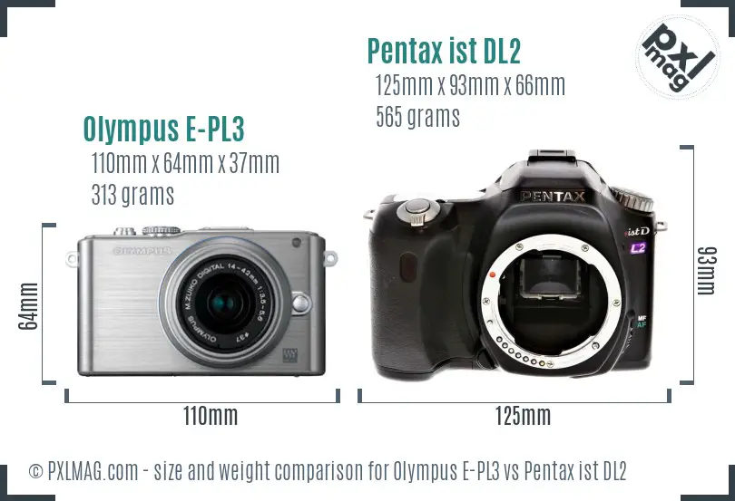 Olympus E-PL3 vs Pentax ist DL2 size comparison