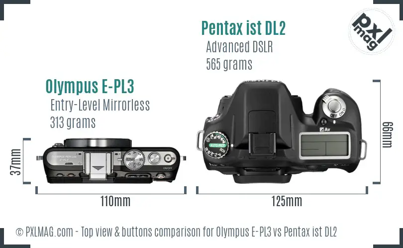 Olympus E-PL3 vs Pentax ist DL2 top view buttons comparison