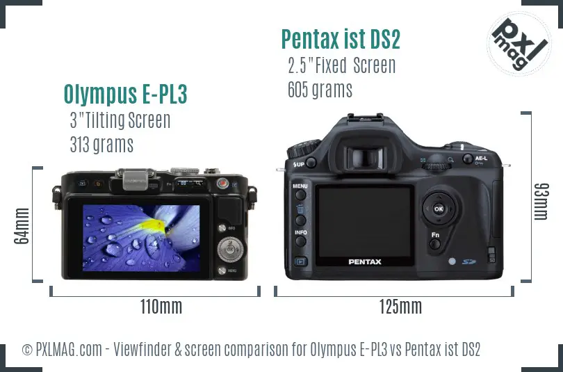 Olympus E-PL3 vs Pentax ist DS2 Screen and Viewfinder comparison