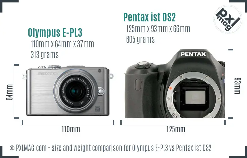 Olympus E-PL3 vs Pentax ist DS2 size comparison