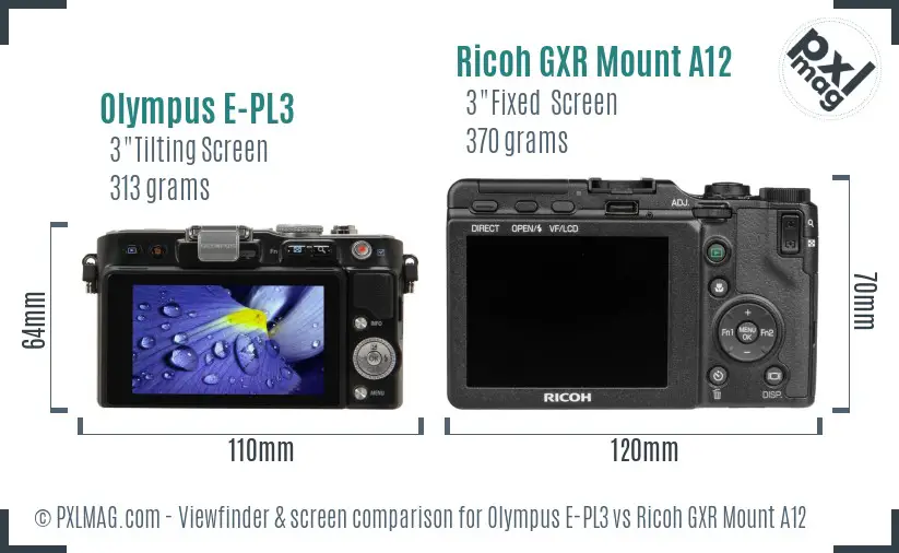 Olympus E-PL3 vs Ricoh GXR Mount A12 Screen and Viewfinder comparison