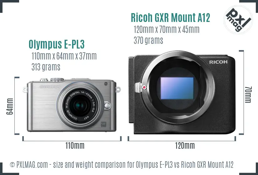 Olympus E-PL3 vs Ricoh GXR Mount A12 size comparison