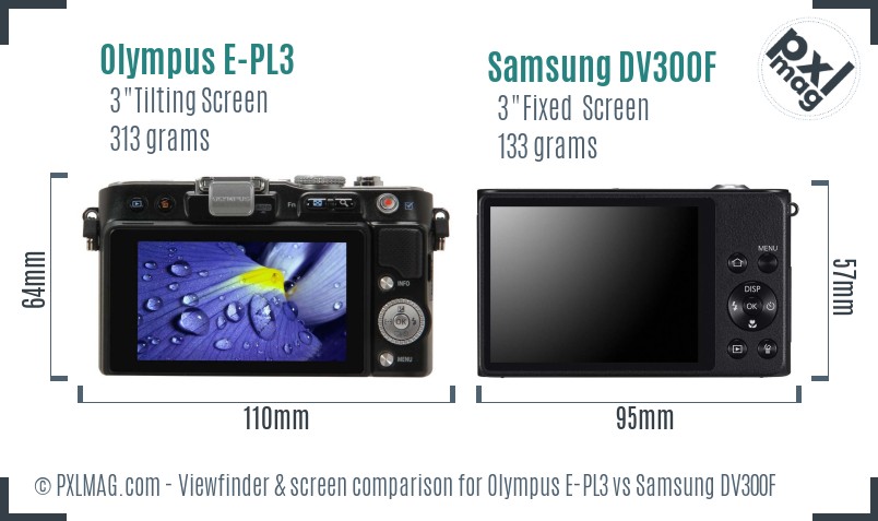 Olympus E-PL3 vs Samsung DV300F Screen and Viewfinder comparison