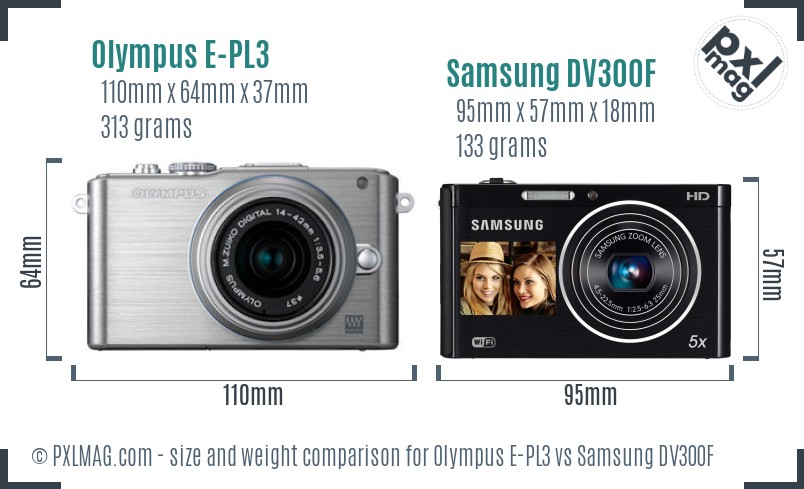 Olympus E-PL3 vs Samsung DV300F size comparison