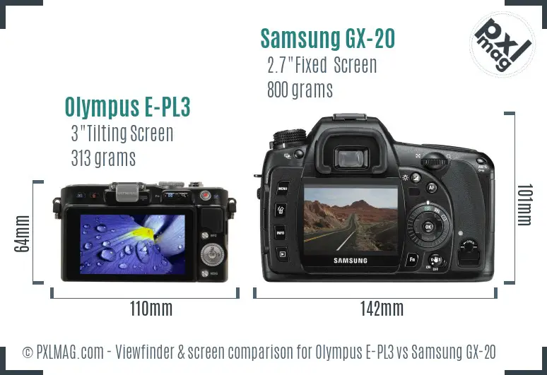 Olympus E-PL3 vs Samsung GX-20 Screen and Viewfinder comparison