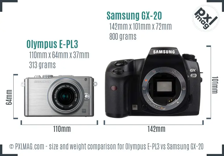 Olympus E-PL3 vs Samsung GX-20 size comparison
