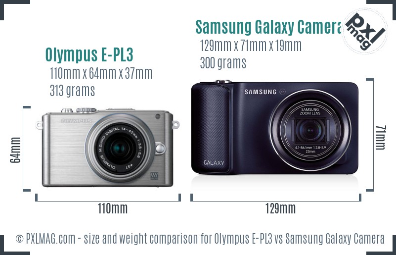 Olympus E-PL3 vs Samsung Galaxy Camera size comparison