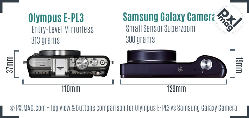 Olympus E-PL3 vs Samsung Galaxy Camera top view buttons comparison