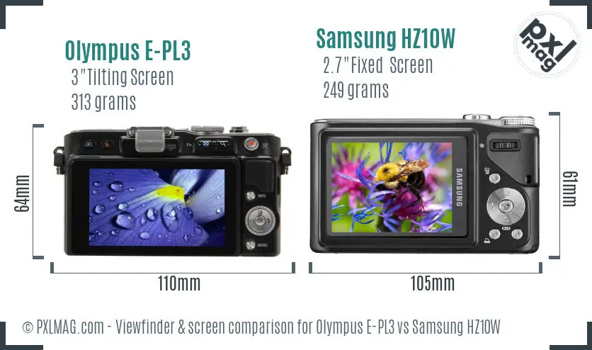 Olympus E-PL3 vs Samsung HZ10W Screen and Viewfinder comparison