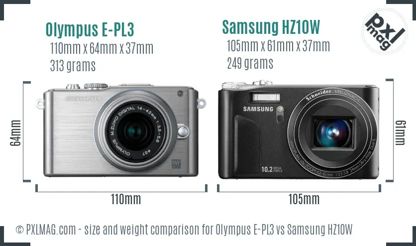 Olympus E-PL3 vs Samsung HZ10W size comparison