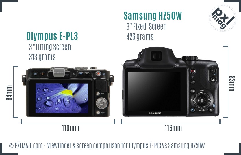 Olympus E-PL3 vs Samsung HZ50W Screen and Viewfinder comparison