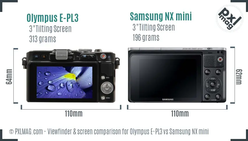 Olympus E-PL3 vs Samsung NX mini Screen and Viewfinder comparison