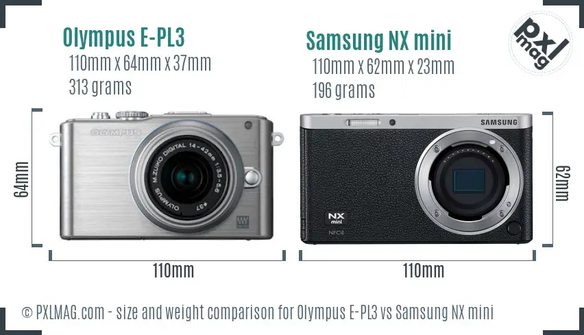 Olympus E-PL3 vs Samsung NX mini size comparison