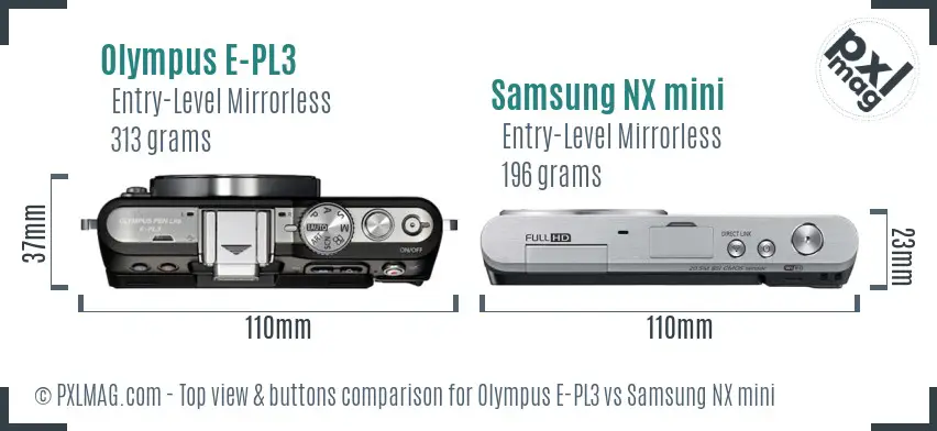 Olympus E-PL3 vs Samsung NX mini top view buttons comparison