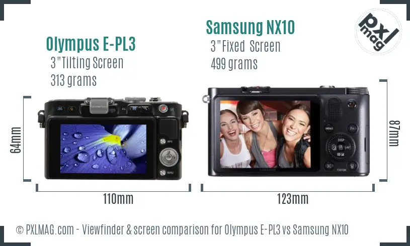 Olympus E-PL3 vs Samsung NX10 Screen and Viewfinder comparison