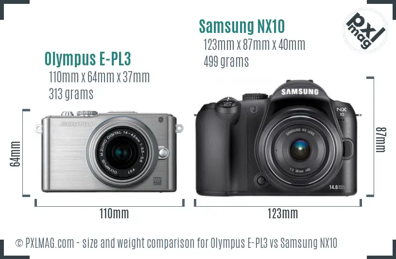 Olympus E-PL3 vs Samsung NX10 size comparison