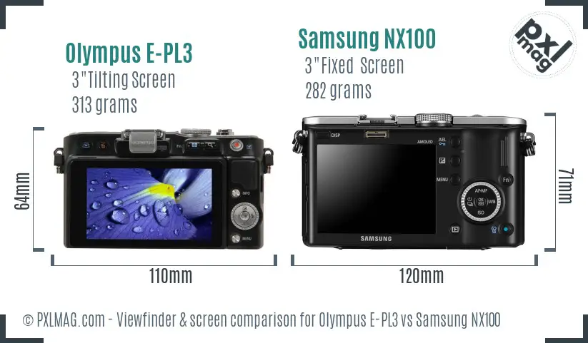 Olympus E-PL3 vs Samsung NX100 Screen and Viewfinder comparison