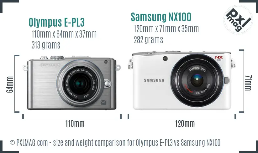 Olympus E-PL3 vs Samsung NX100 size comparison