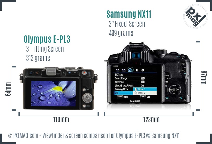 Olympus E-PL3 vs Samsung NX11 Screen and Viewfinder comparison