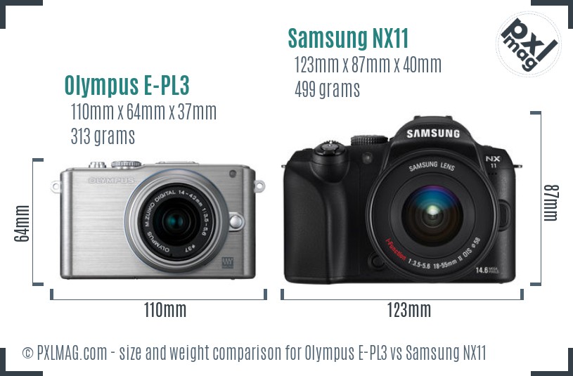 Olympus E-PL3 vs Samsung NX11 size comparison