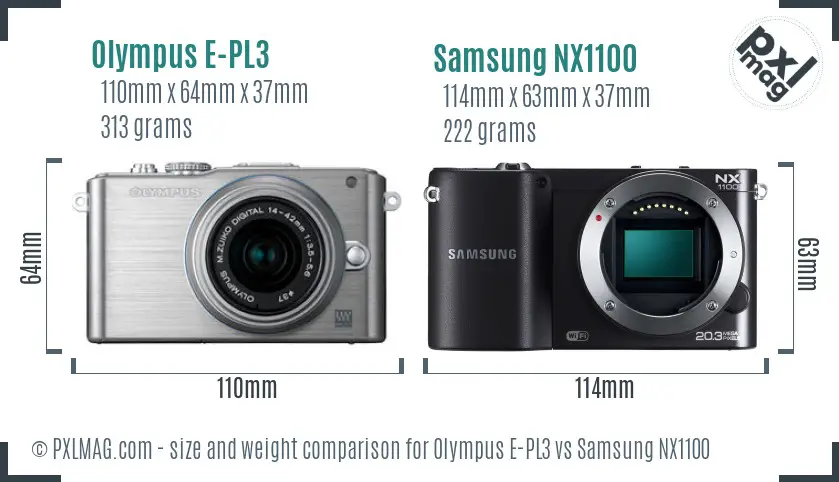 Olympus E-PL3 vs Samsung NX1100 size comparison Olympus E-PL3 vs Samsung NX1100 size comparison